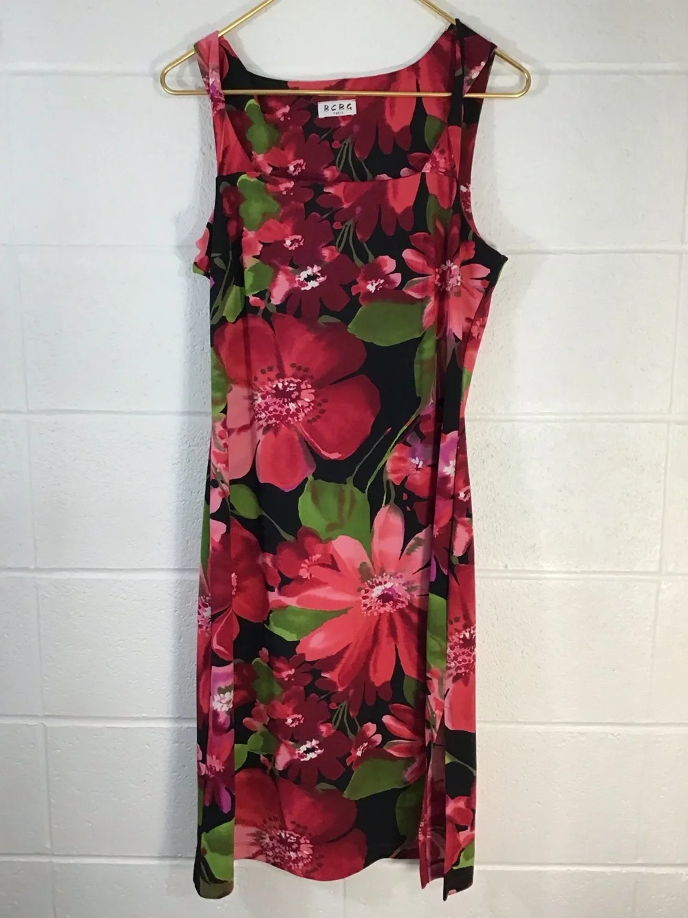 VTG BCBG Pink Green Floral Sheath Twisted Strap Dress Garden Party Chic Elegant - Picture 1 of 10
